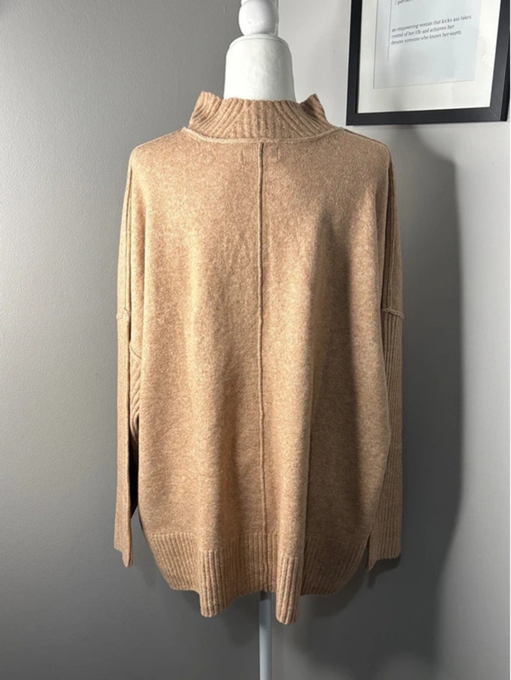 NWT Simply Vera Vera Wang Luxe Cashmere Blend Mock Neck Sweater 3X Beige - Picture 3 of 4